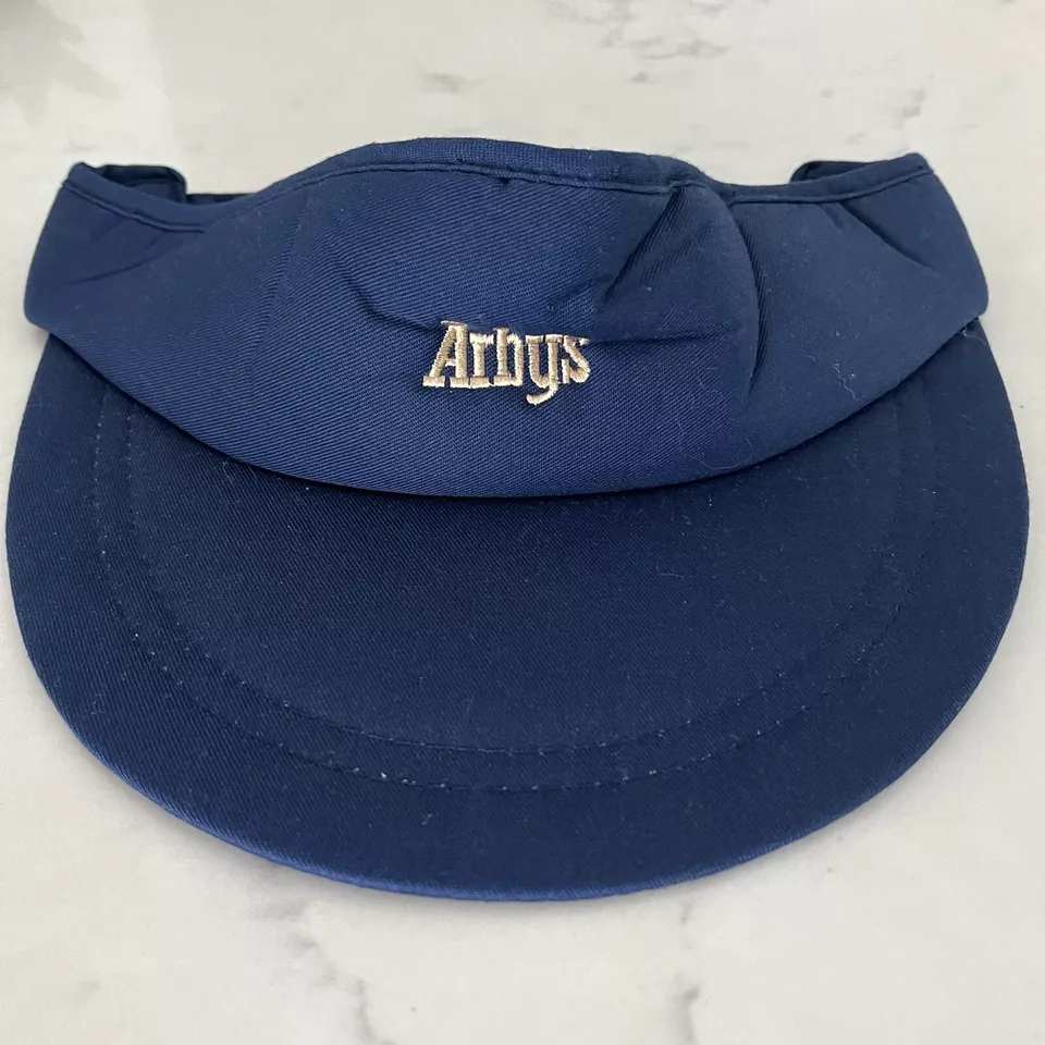 Image of the Vintage Arby’s Restaurant Employee Uniform Blue Visor Hat, showcasing the classic and iconic design from Arby’s history.